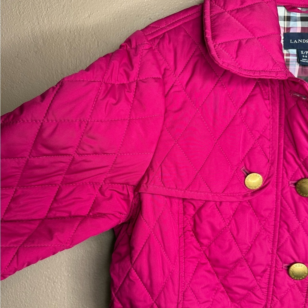 Lands’ End Magenta Pink Quilted Button Up Barn Chore Jacket Women's Size S/P - Picture 9 of 15